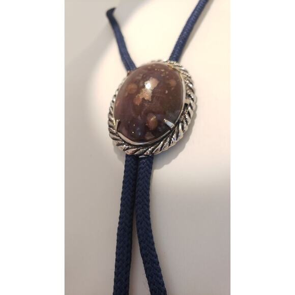 Vintage Native Bolo Tie Made In USA Southwest Large Jasper Gemstone - Picture 9 of 14